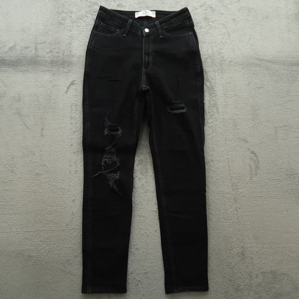 Hollister Mom Jeans Junior's 3R Faded Black High-Rise Curvy 30" Inseam Destroyed